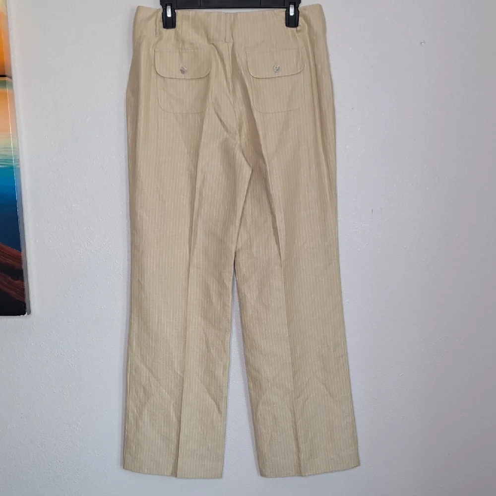 Women’s Tape Measure Beige Striped Linen Blend Career Style Pants Size 10 - Picture 2 of 16